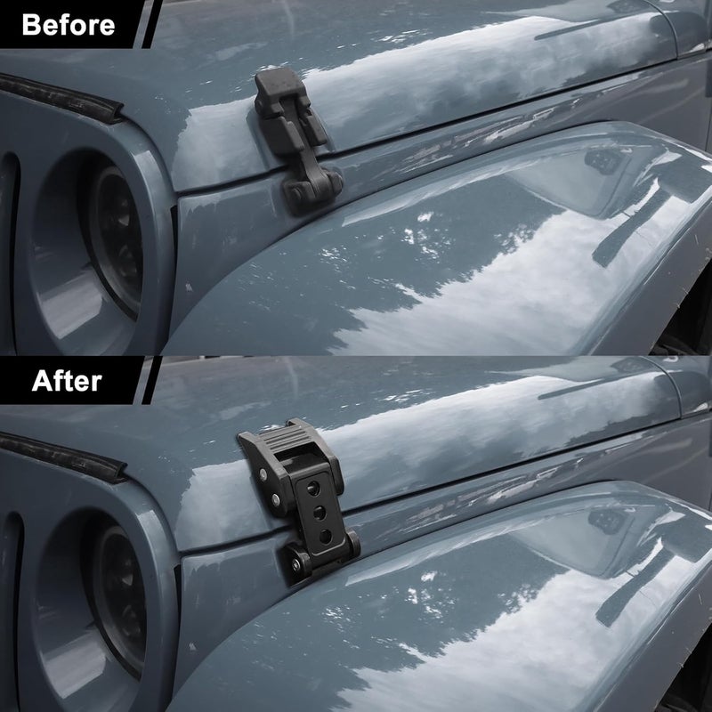 WWFGYX Hood Latches Aluminum Hood Lock Catch Latches Kit Compatible with Jeep Wrangler JK/JKU 2007-2018 JL/JLU 2018-2024 Gladiator JT 2020-2024 (Black) - Image 3